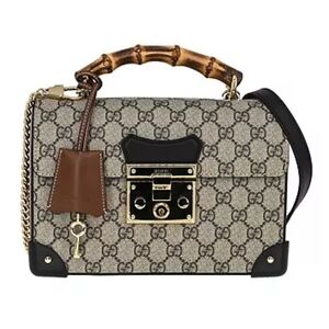 Gucci Padlock GG Supreme Bamboo Small Top Handle/ Shoulder Bag, Brown